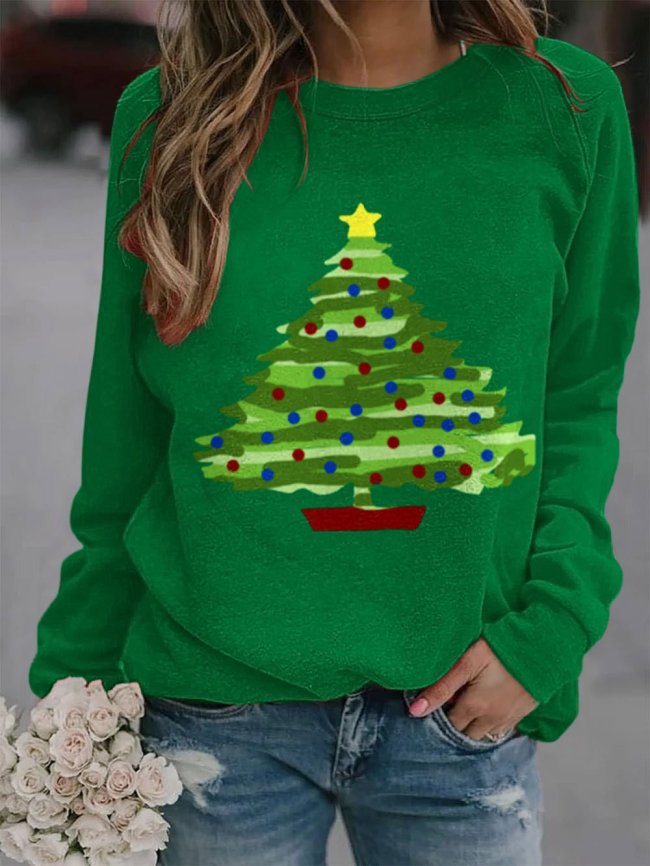 Women's Colourful Christmas Tree Print Sweatshirt