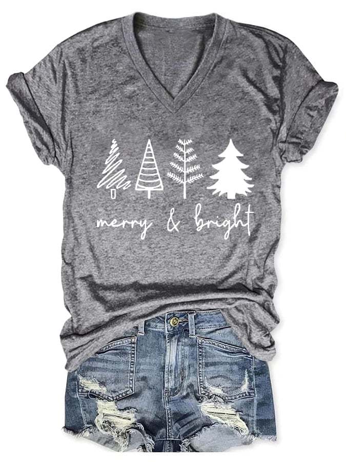 Merry And Bright Women's Christmas Print Short Sleeve T-Shirt