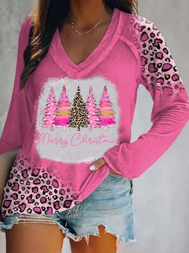 Women's Merry And Bright Christmas Tree🎄 Print Casual Long-Sleeve T-Shirt