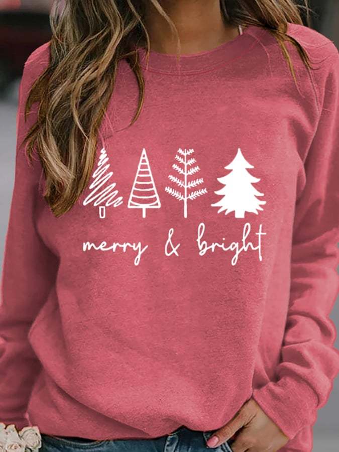 Merry And Bright Women's Christmas Print Long Sleeve Sweatshirt