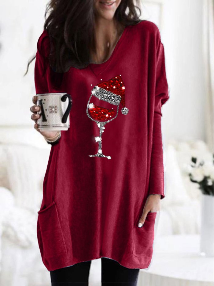 Women's Christmas Wine Glass T-shirts