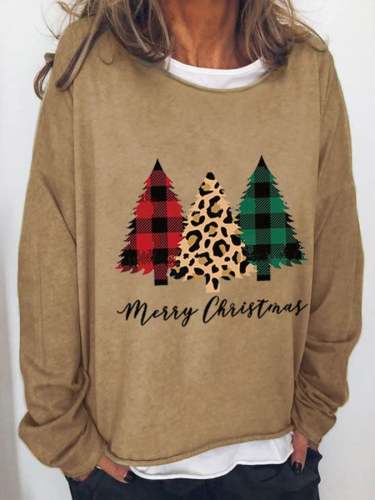 Women's Merry Christmas Leopard Christmas Trees Print Sweatshirt