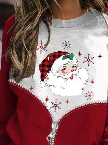Christmas Snowflake Santa Claus Print Long Sleeve Sweatshirt