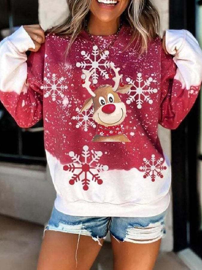 Christmas Elk Snowflake Print Sweatshirt