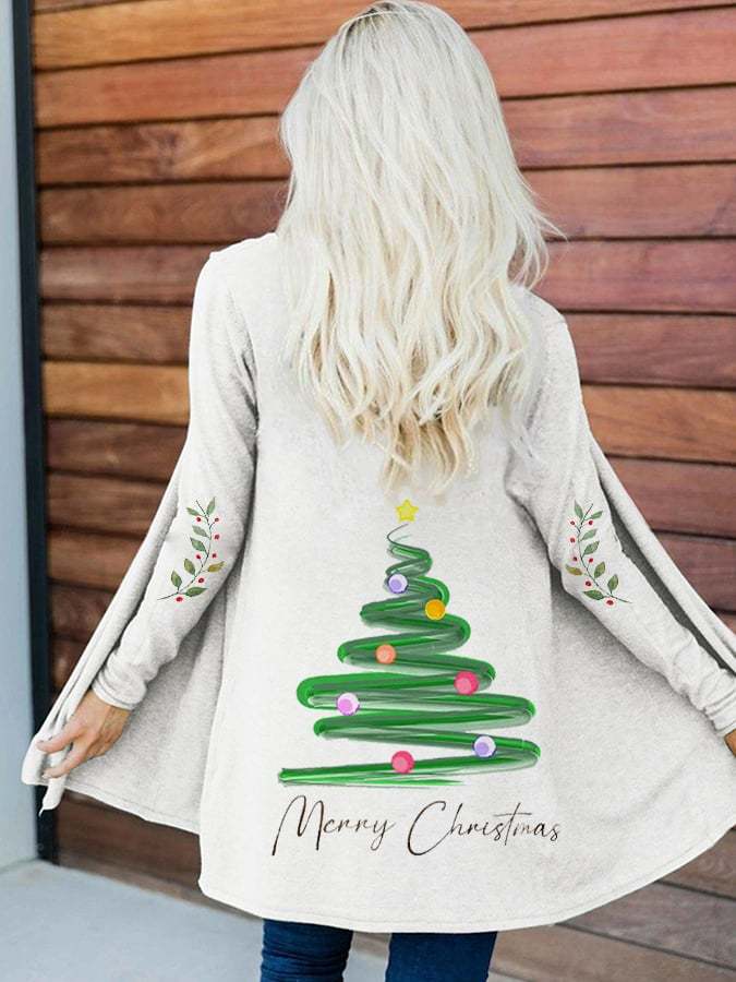 Women's Merry Christmas Tree Print Cardigan