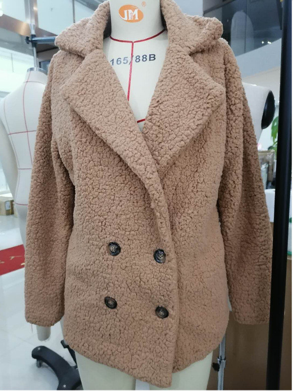 Women's Coat Lapel Collar Double Breasted Teddy Coat