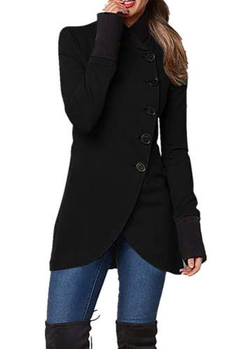 Rowangirl Fashion Solid Long Sleeve Buttons Slim Coat