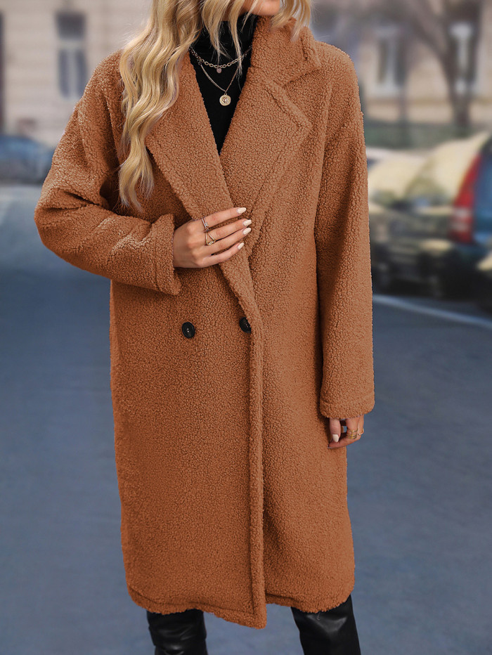 Women's Jacket Coat Lapel Oversized Solid Color Long Coat Fleece Coat