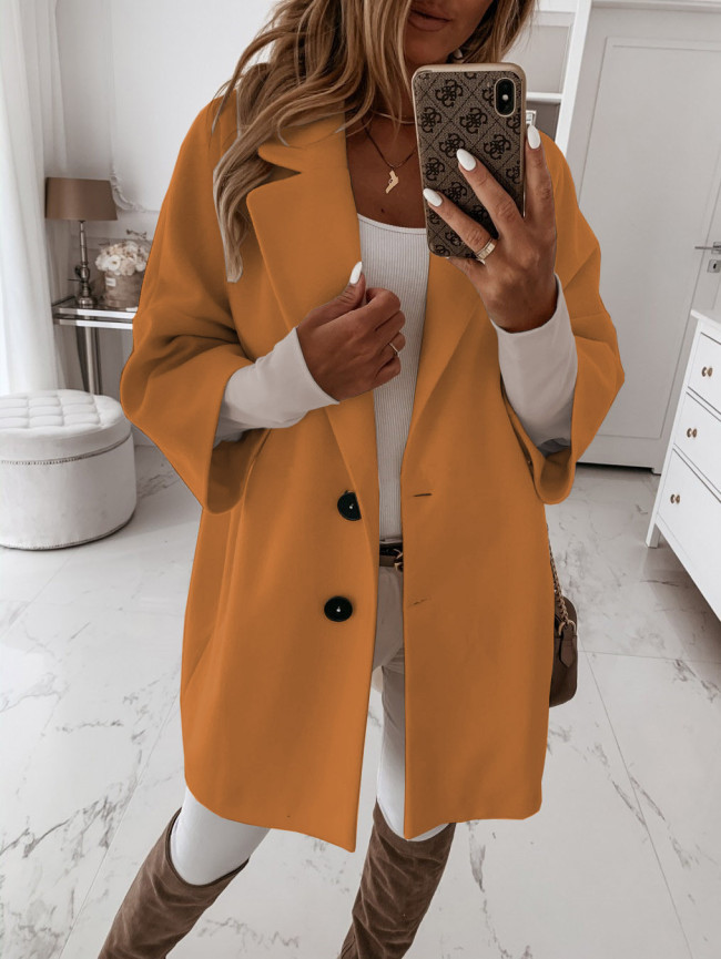 Three-Quarter Sleeve Turn Down Collar Overcoat Elegent Women Long Coat