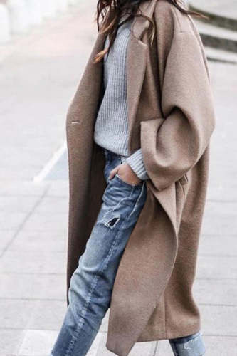 Rowangirl Fashion Chic Solid Loose Lapel Long Sleeve Long Coat