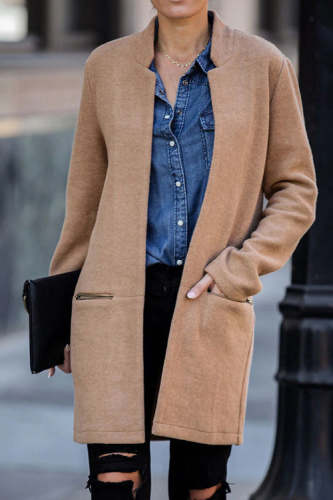 Rowangirl Autumn Winter Fashion Stand Collar Long Sleeve Pockets Coat