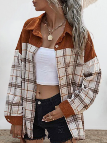 Casual Household Daily Vintage Checked/Plaid Corduroy Women Outerwear