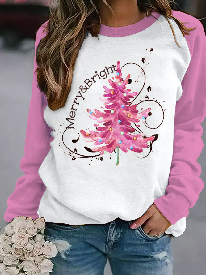 Women's Pink Christmas Tree Print Sweatshirt