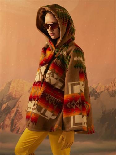 Women's Long Sleeve Geometric Printed Hoodie Woolen Aztec Jacket & OverCoat