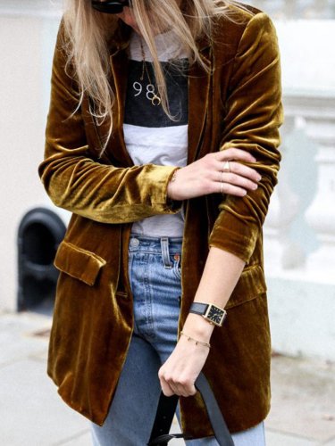 Women's Blazers Solid Gold Velvet Long Sleeve Casual Blazer Jacket