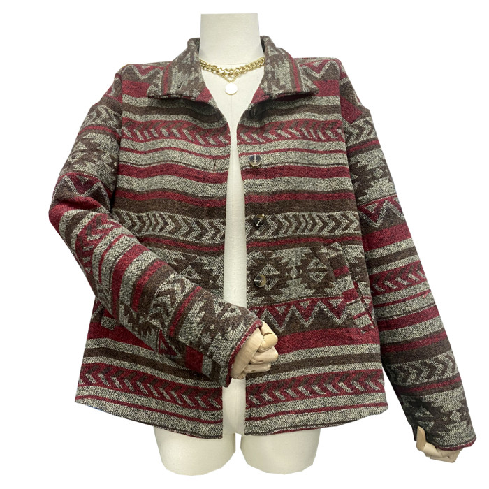 Women's Jacket Aztec Tribal Western Patttern Lapel Long Sleeve Oversize Loose Jacket Coat