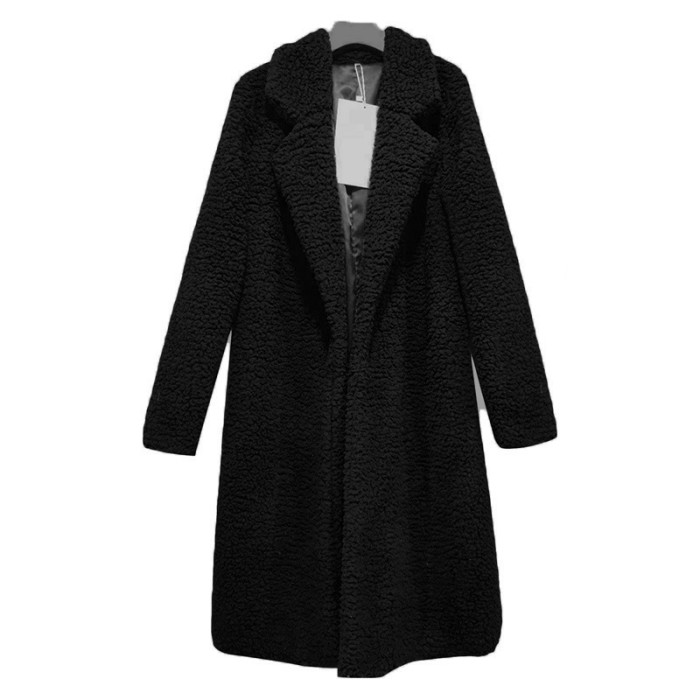 11 Colors Lapel Open Front Winter Warm Faux Long Overcoat Jacket