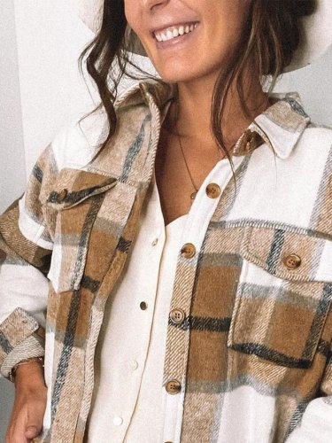 Vintage Plaid Long Sleeve Buttoned Plus Size Casual Outwear