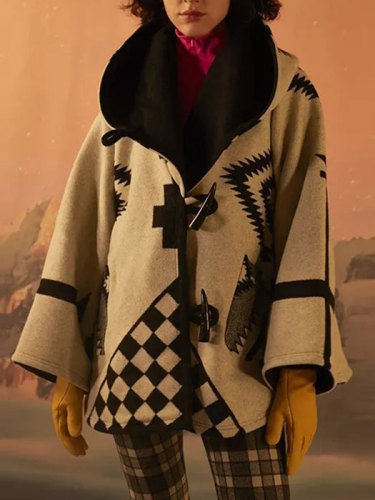 Women's Long Sleeve Printed Top Hoodied Coat