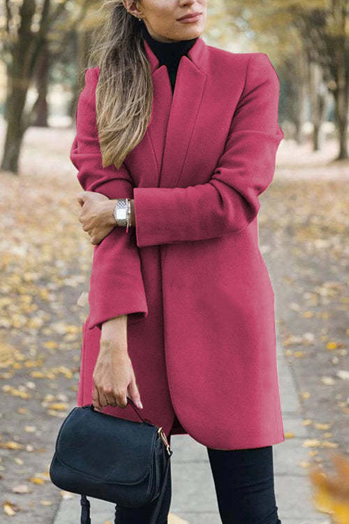 Rowangirl Fashion Chic Solid Color Stand Collar Coat