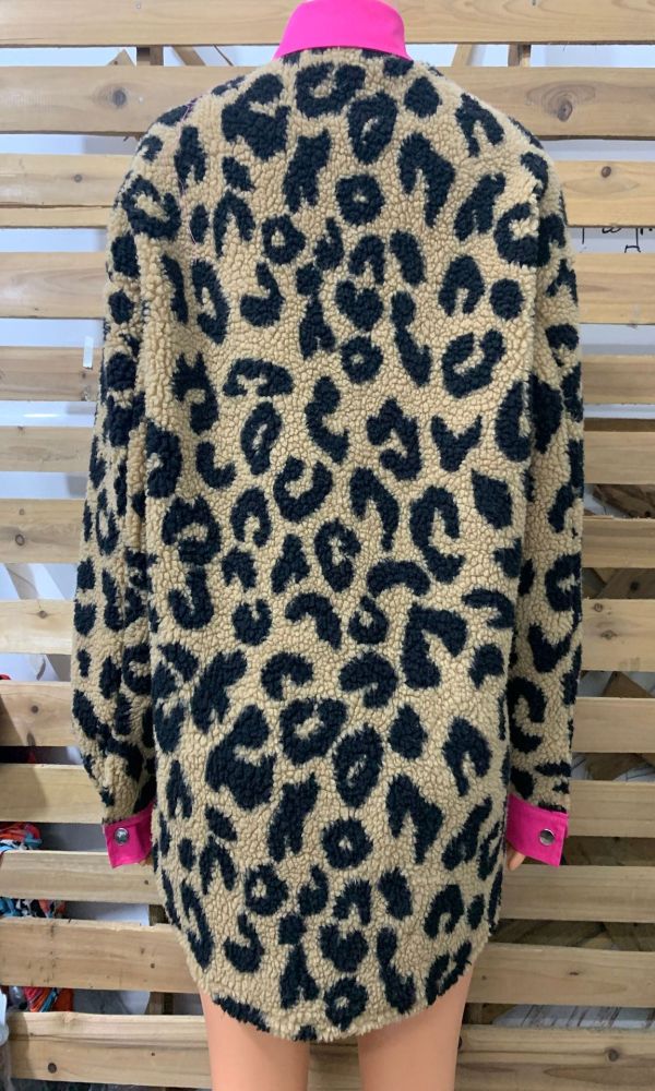 Women Leopard Shacket Oversized Fit Fashionably Neon Pink & 6 More Color Fleence Button Down Pocket Jacket