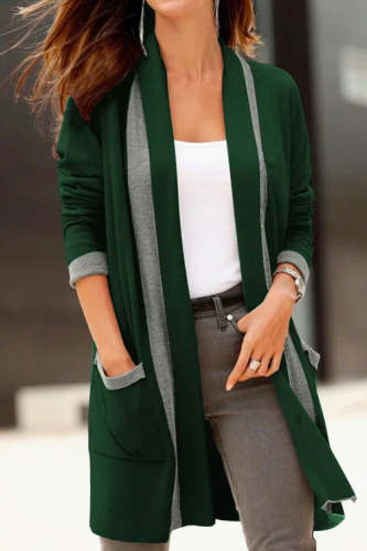 Rowangirl Autumn Winter Fashion Color Block Long Sleeve Pockets Coat
