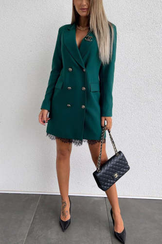 Rowangirl Chic Lace Solid Lapel Long Sleeve Buttons Suit Coat