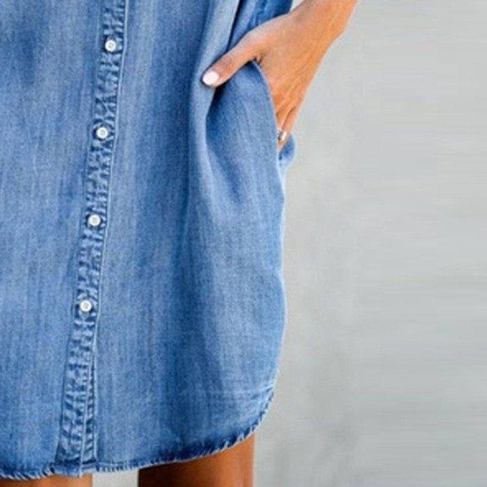 Womens Blue Jean Denim Shirt Casual Short Sleeve Oversized Denim Jacke Shirt for Spring Outfit