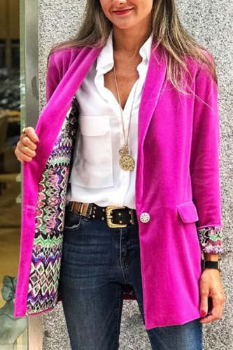 Rowangirl Fashion Casual Reversible Printed Lapel Long Sleeve Suit Coat