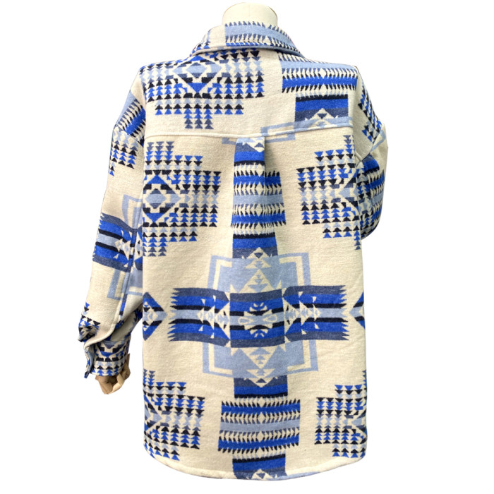Women's Jacket Aztec Geo Patttern Lapel Long Sleeve Oversize Geometric Loose Shirt Jacket Shacket