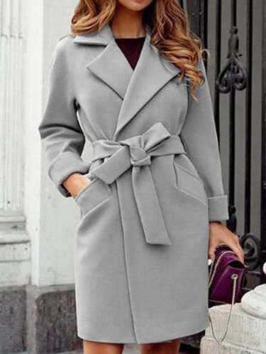 Women's Coats Lapel Belt Pocket Slim Fit Wool Coats