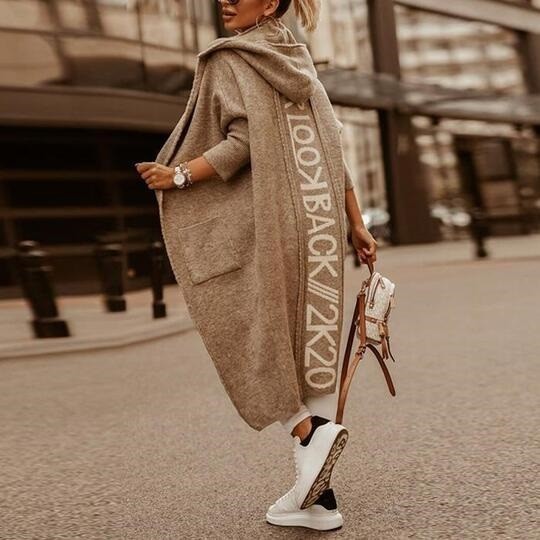 Fashion Casual Letter Print Hooded Long Sleeve Coat