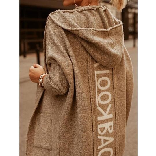 Fashion Casual Letter Print Hooded Long Sleeve Coat