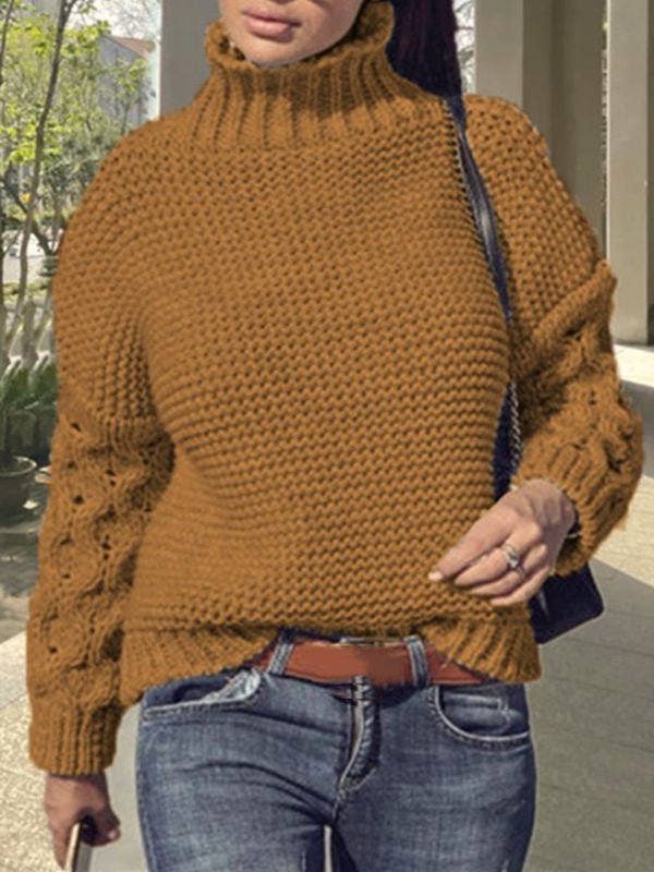 Solid Color Turtleneck Loose Twist Sweater