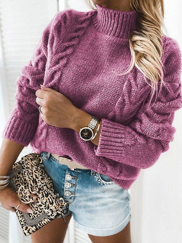Solid Color Turtleneck Knit Casual Sweater