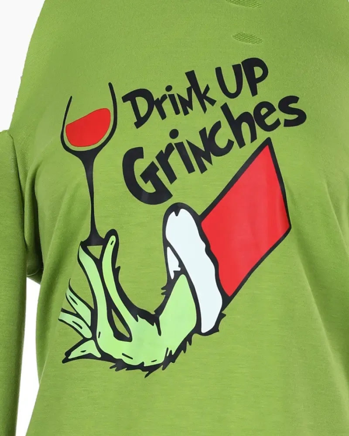 Christmas Grinches Letter Print Cutout Top