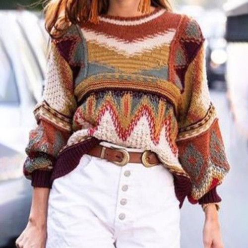 Vintage Geometric Long Sleeve Sweater