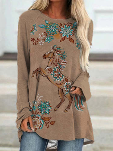 Horse Lover Turquoise Floral A Line T Shirt
