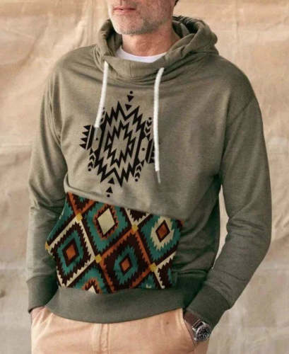 men's western long sleeve national Aztec pattern casual Hoodie sweater