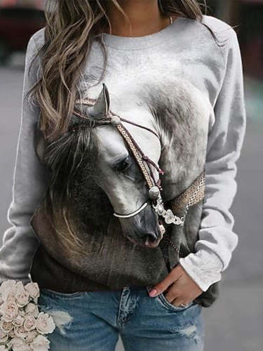 Western Horse Print Long Sleeve Sweatshirt