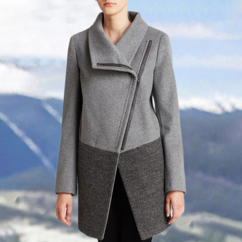 Casual Colorblock Asymmetric Long Sleeve Coat