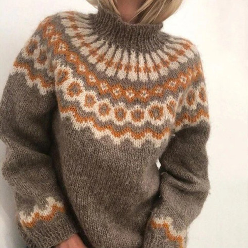 Vintage Turtleneck Pullover Chunky Jacquard Sweater