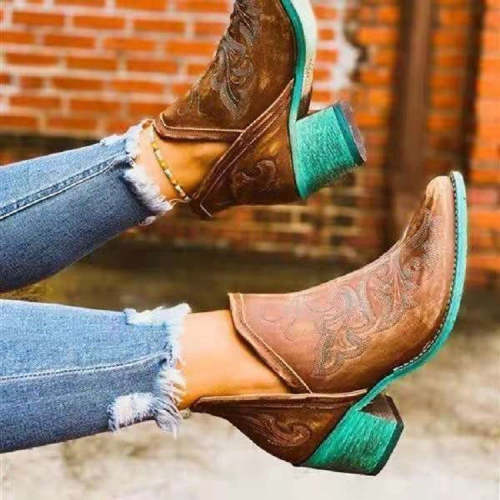 Vintage Ethnic Pattern Ankle Boots