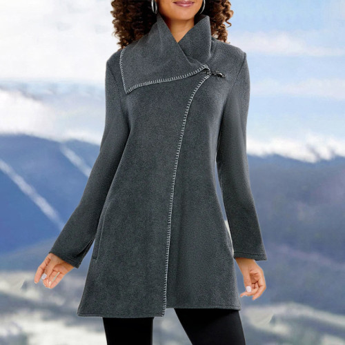 Casual Asymmetric Solid Color Long Sleeve Coat