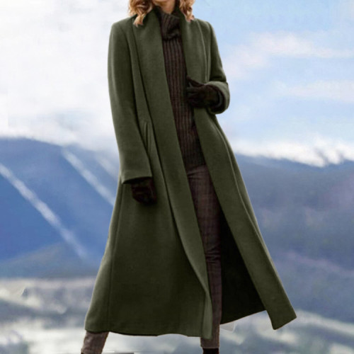 Solid Color Long Sleeve Lapel Collar Coat For Women