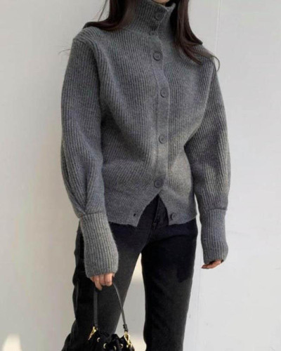 Simple Buttons Sweater With Long Sleeves