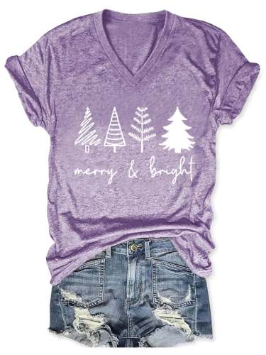 Merry And Bright Women's   Print Short Sleeve T-Shirt