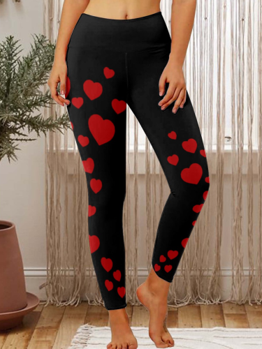 Valentines Day Heart Pattern Womens Tummy Control Legging