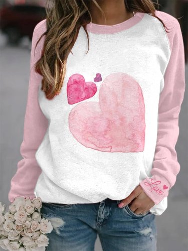Women's Love Heart Print Casual Crewneck Sweatshirt
