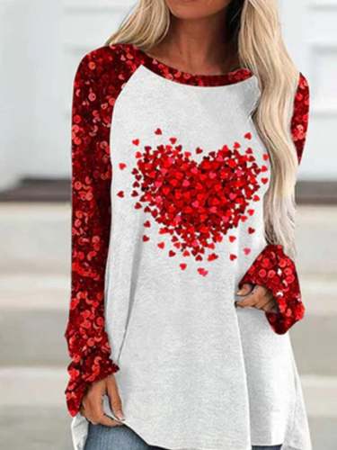 Fashionable Heart Print Long-Sleeved Top